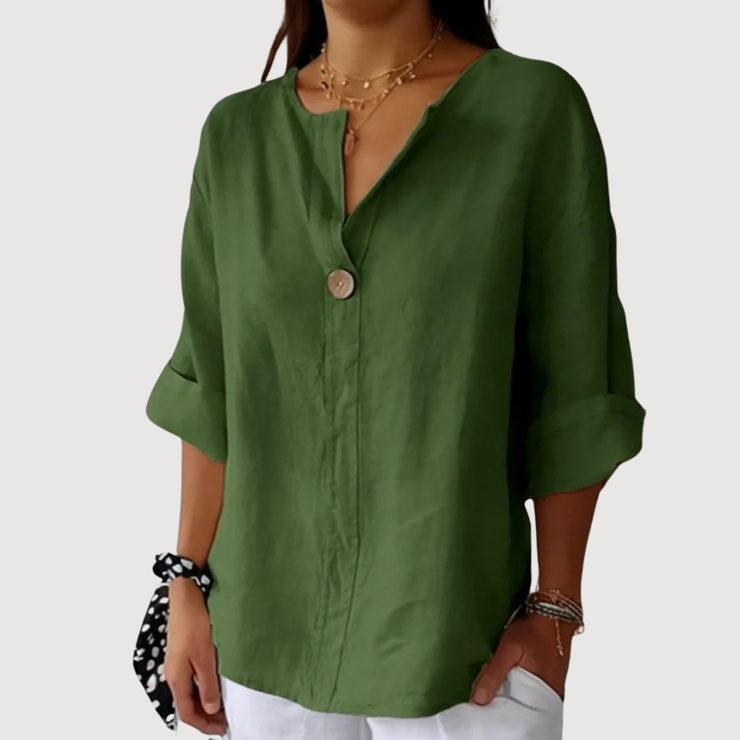 Saphira  Women’s V-Neck Blouse – Cotton Linen Lightweight Casual Elegant Loose Fit