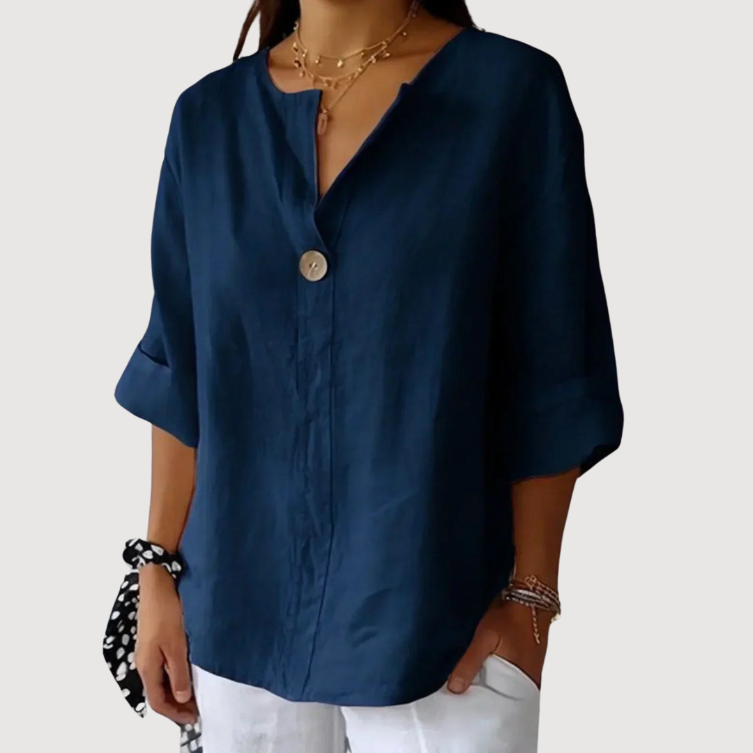 Saphira  Women’s V-Neck Blouse – Cotton Linen Lightweight Casual Elegant Loose Fit