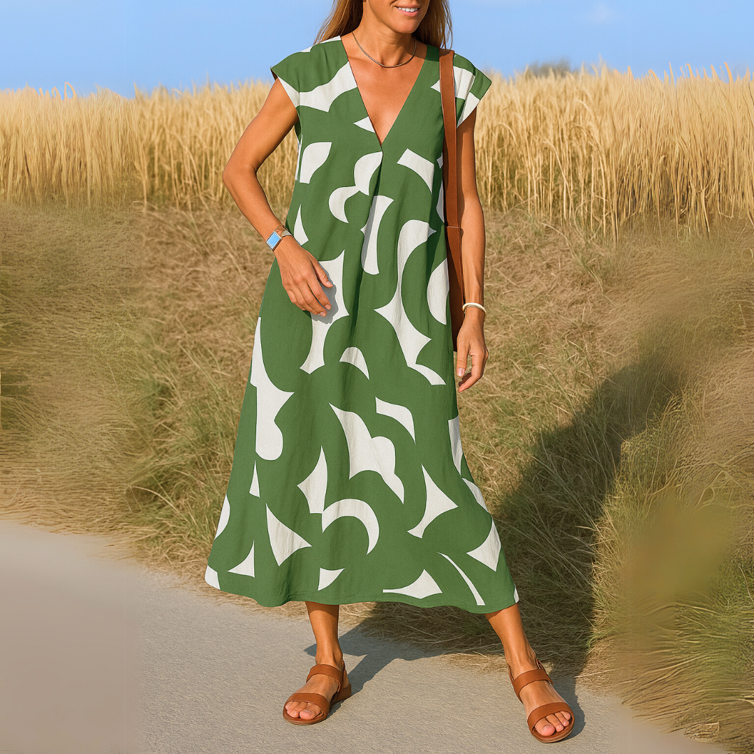 Valerie Women’s V-Neck Dress – Lightweight Printed Dress with Flattering Fit
