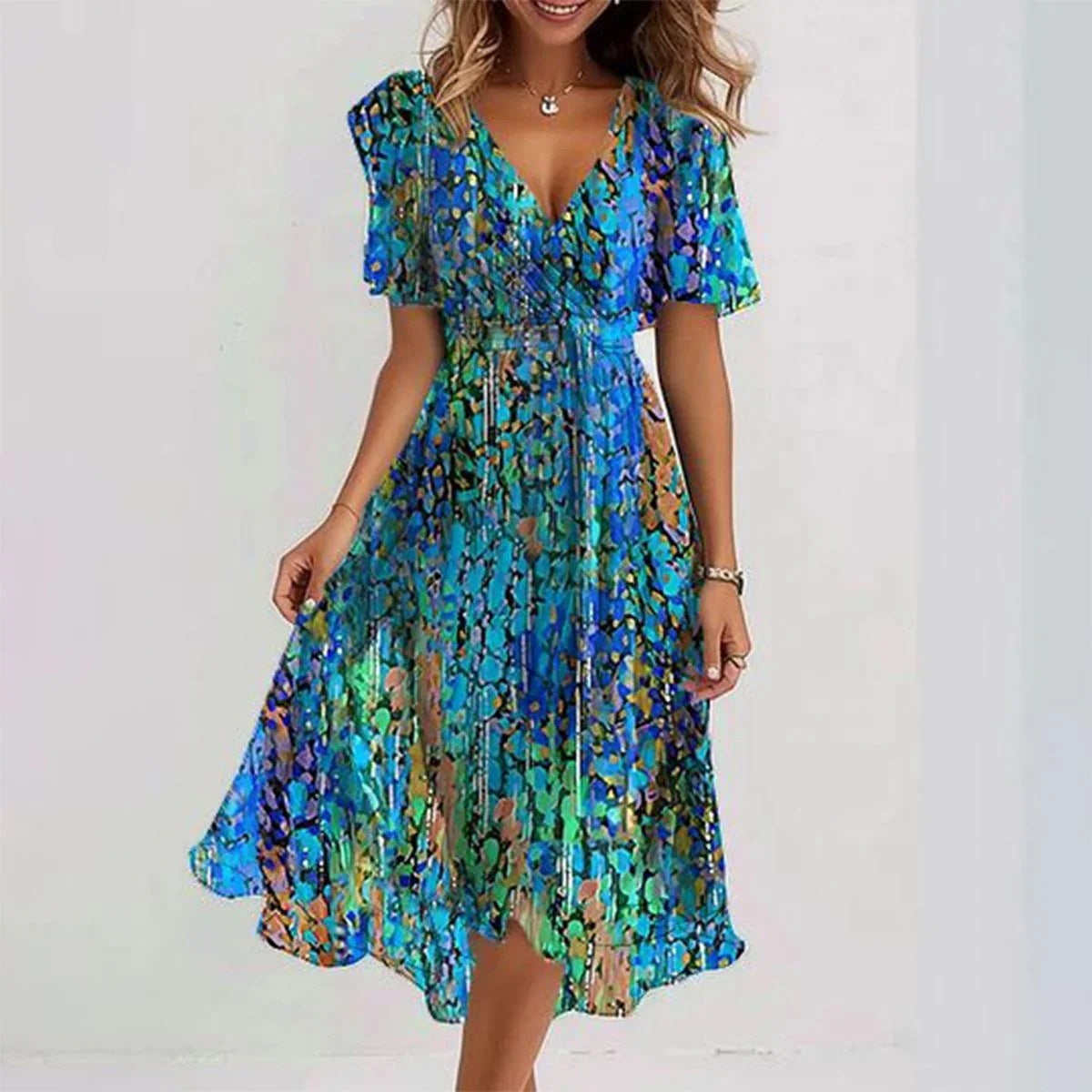 Sonia Women’s Midi Dress – Floral V-Neck Lightweight Flowy Elegant Summer Fit