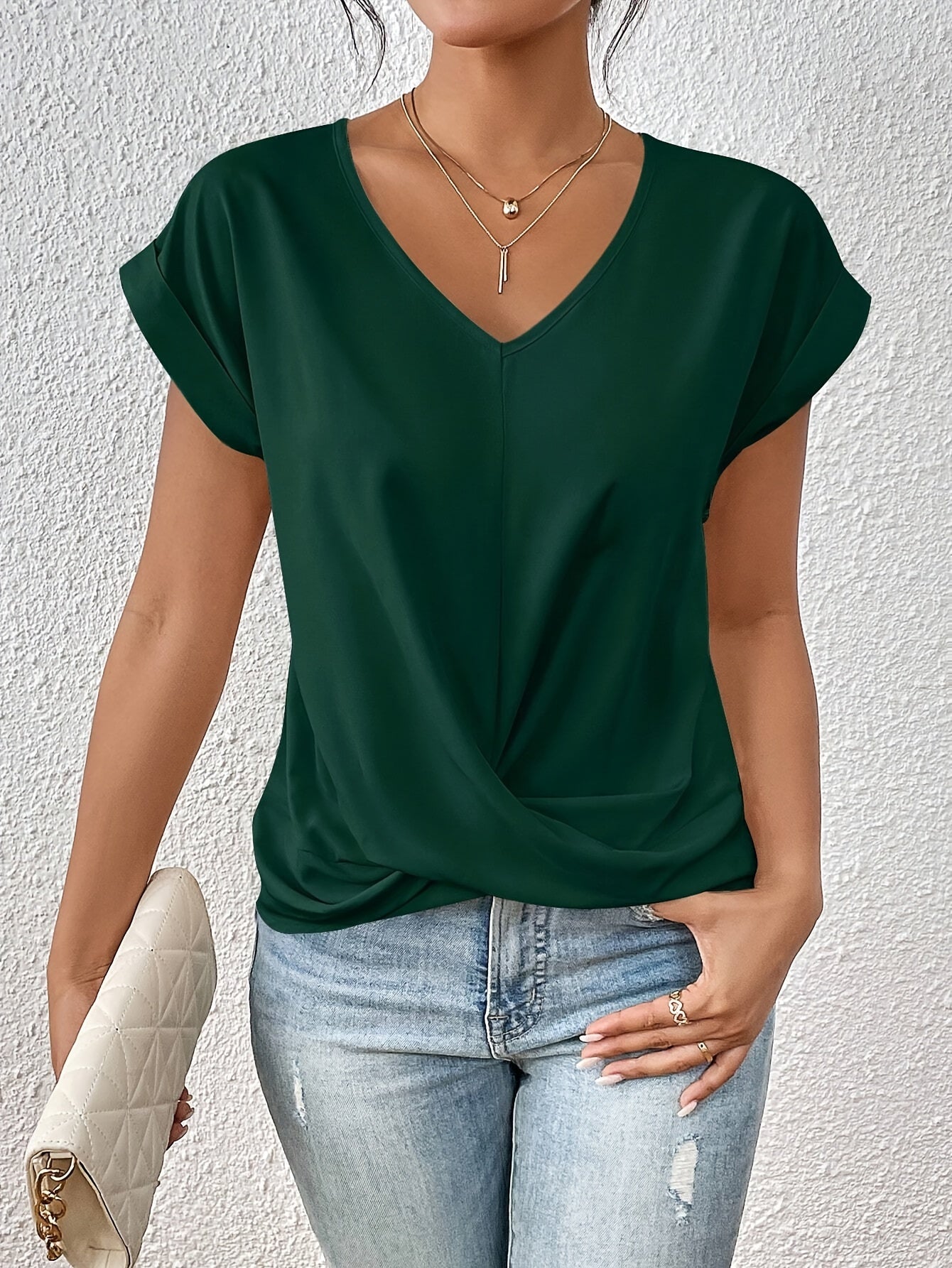 Yasmine Women’s Top – V-Neck Knot Front Soft Lightweight Elegant Casual Fit