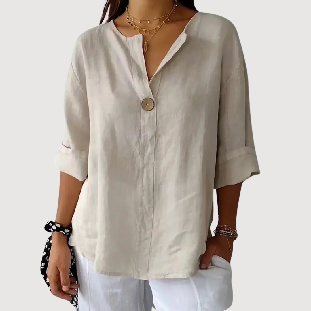 Saphira  Women’s V-Neck Blouse – Cotton Linen Lightweight Casual Elegant Loose Fit