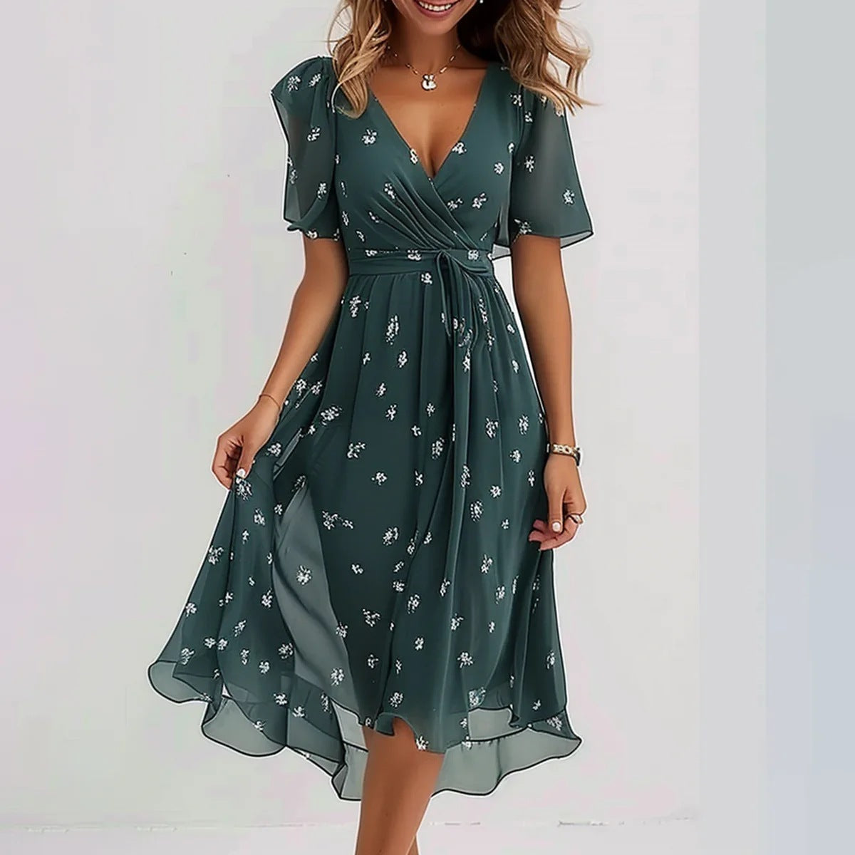 Sonia Women’s Midi Dress – Floral V-Neck Lightweight Flowy Elegant Summer Fit