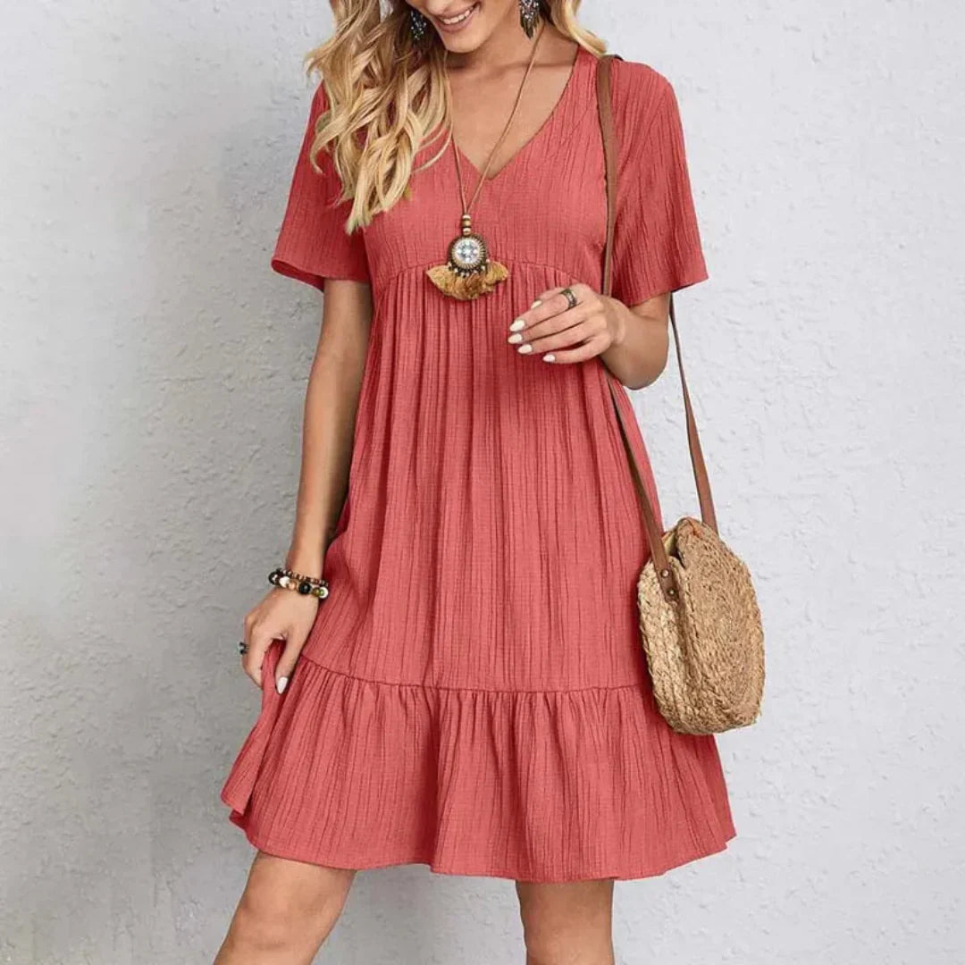 Elsie Women’s Boho Midi Dress – V-Neck A-Line Lightweight Summer Casual Fit