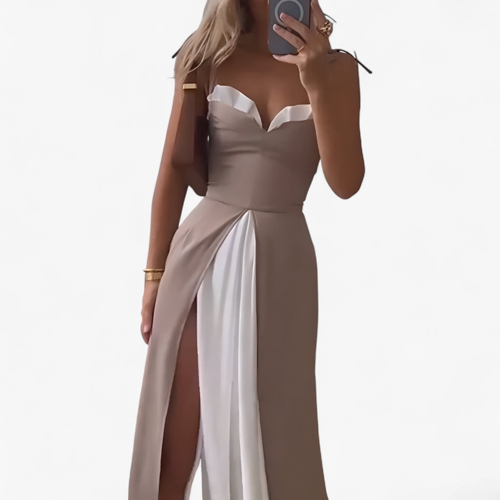 Lina Women’s Pleated Dress – Sleeveless Color Block Maxi Dress with Elegant Fit