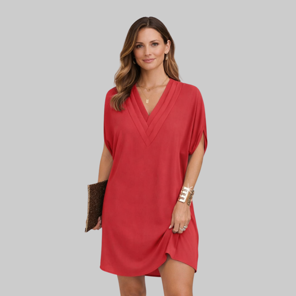 Bianca Women’s Summer Dress – V-Neck Split Sleeve Lightweight Elegant Casual Chic Fit