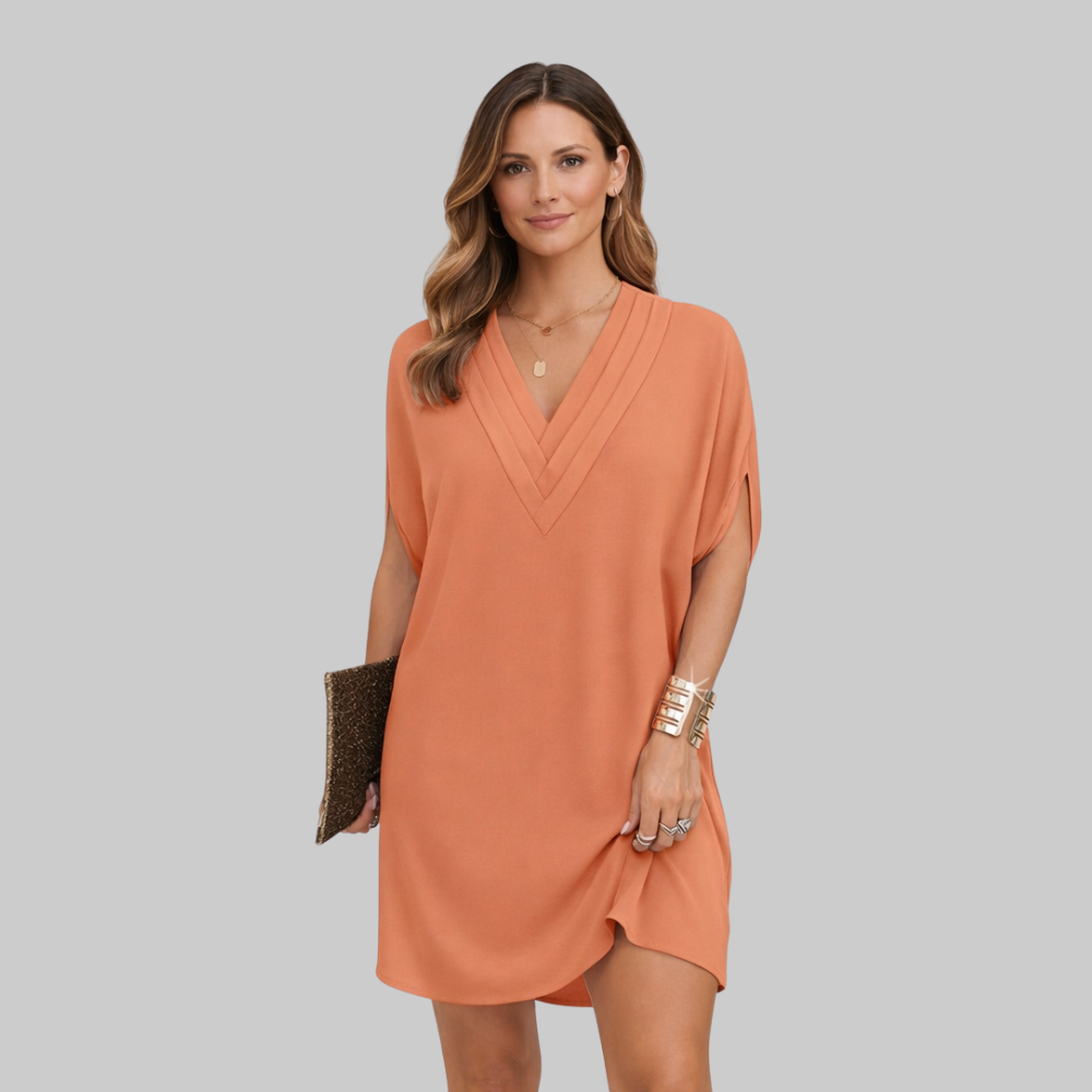 Bianca Women’s Summer Dress – V-Neck Split Sleeve Lightweight Elegant Casual Chic Fit
