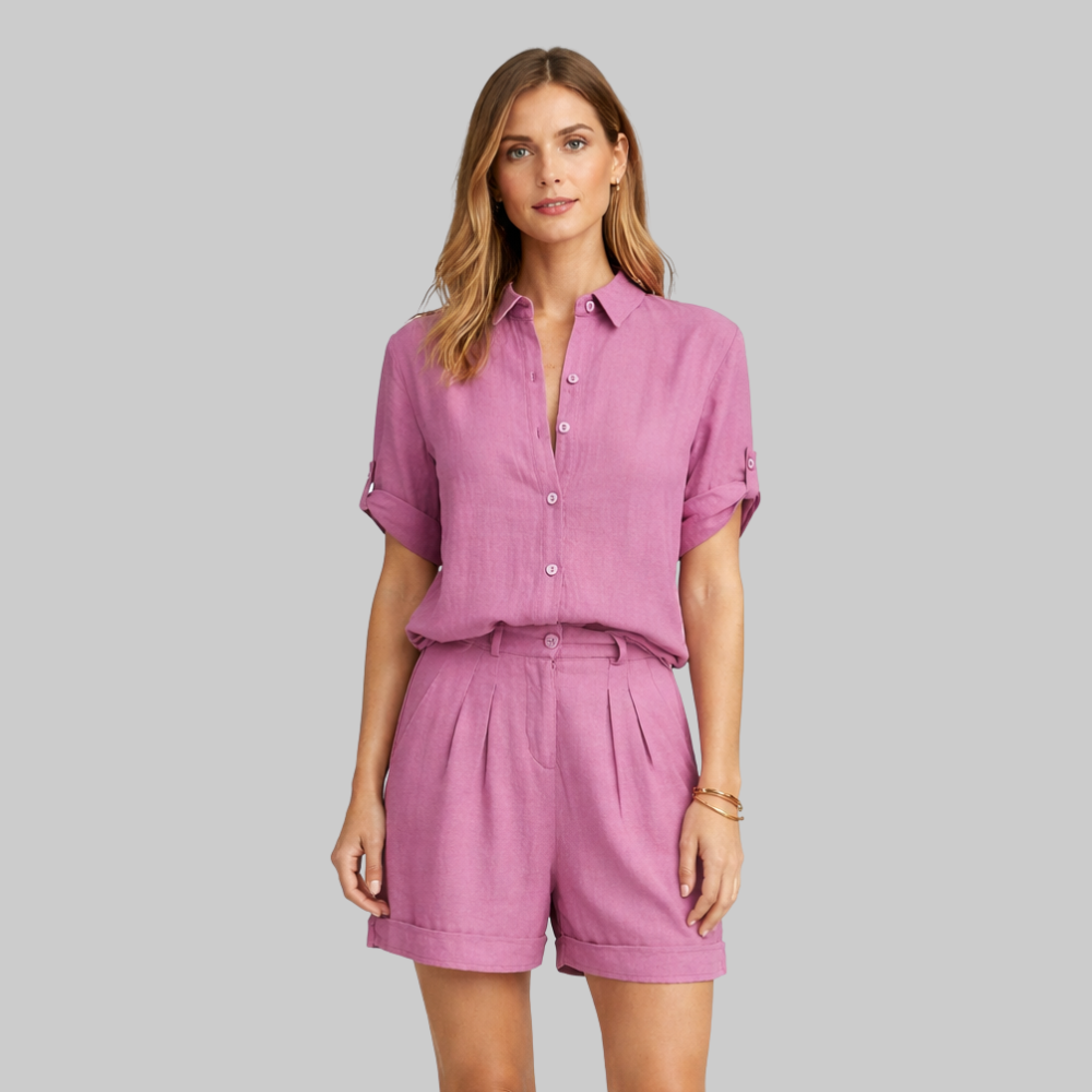 Carina Women’s Summer Set – Linen Look Breathable 2-Piece Lightweight Casual Chic Fit