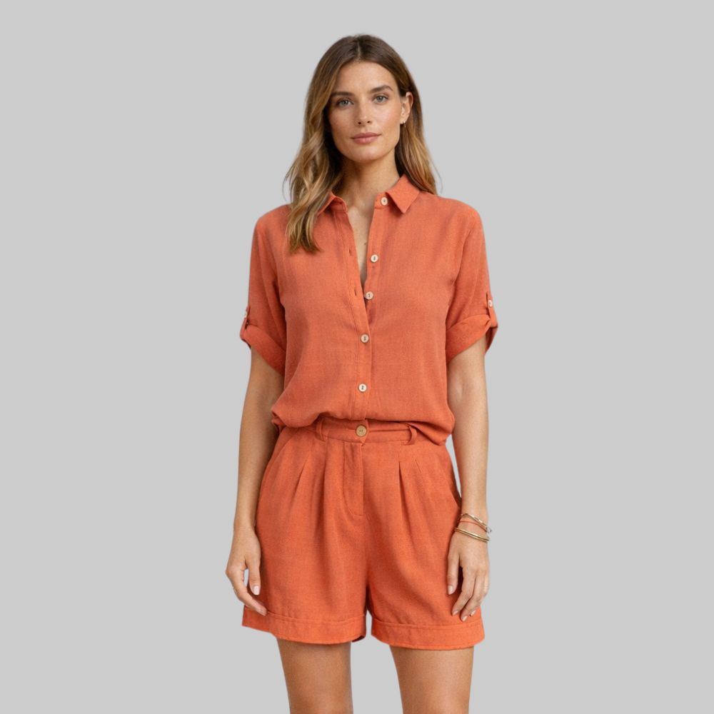 Carina Women’s Summer Set – Linen Look Breathable 2-Piece Lightweight Casual Chic Fit