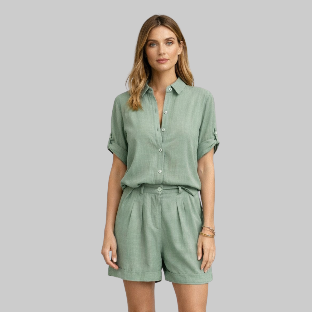 Carina Women’s Summer Set – Linen Look Breathable 2-Piece Lightweight Casual Chic Fit