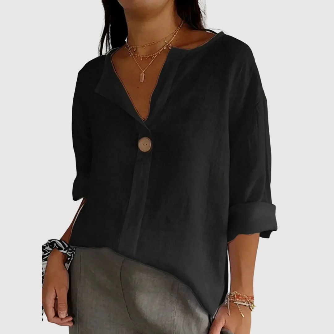Saphira  Women’s V-Neck Blouse – Cotton Linen Lightweight Casual Elegant Loose Fit