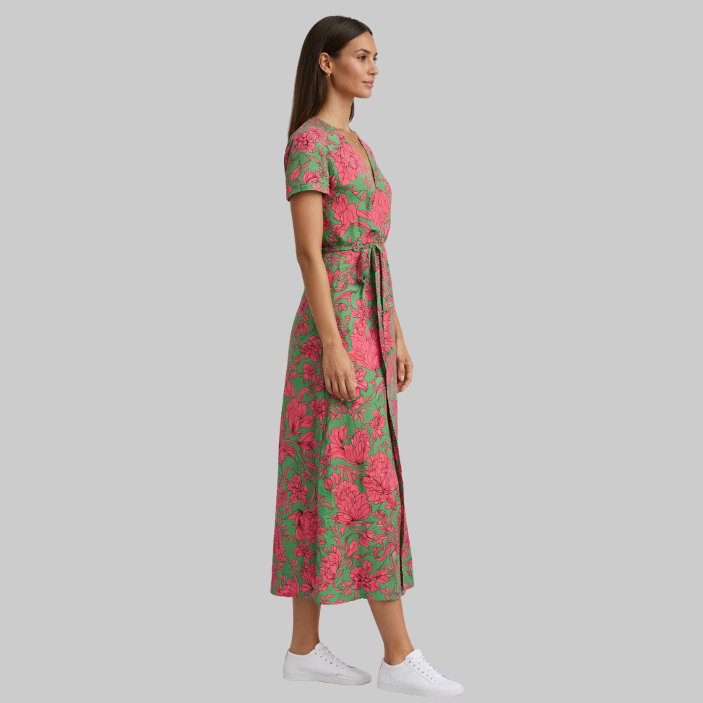 Elodie Women’s Summer Dress – Cotton Linen V-Neck Pleated Elegant Casual Fit