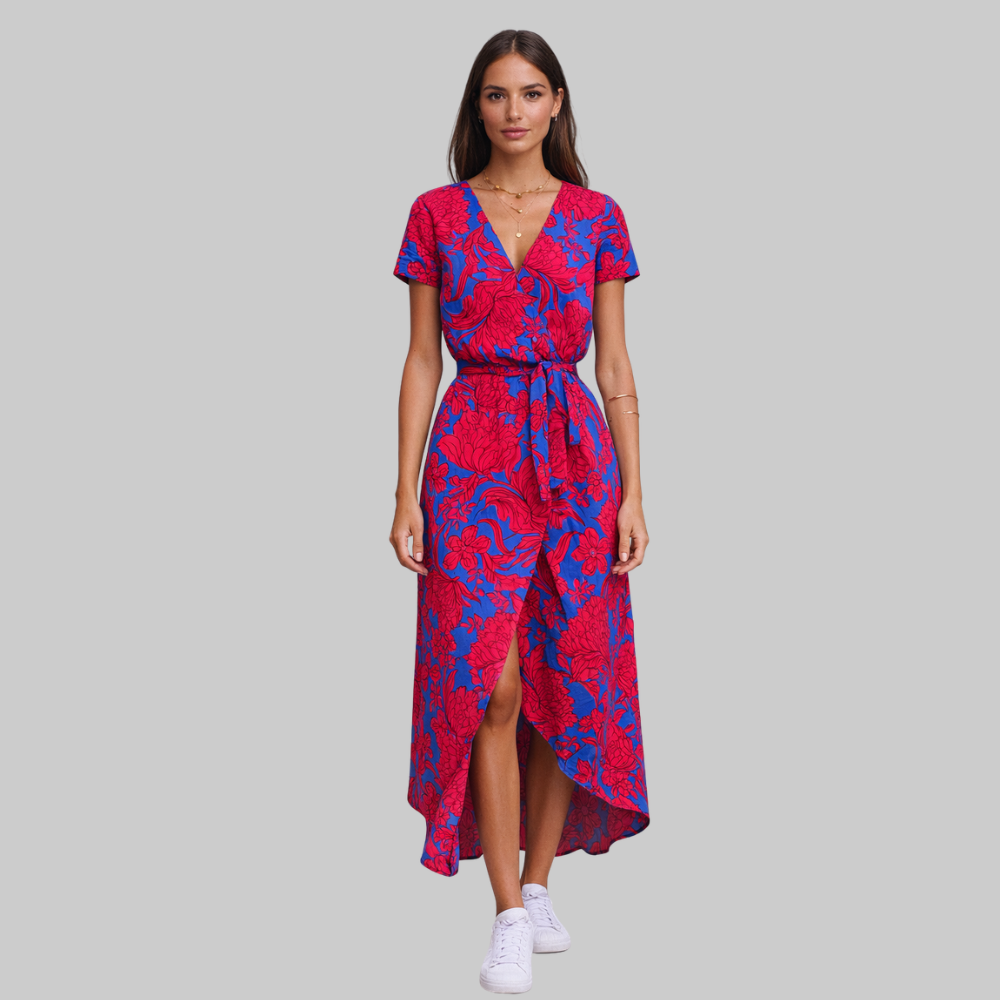 Elodie Women’s Summer Dress – Cotton Linen V-Neck Pleated Elegant Casual Fit
