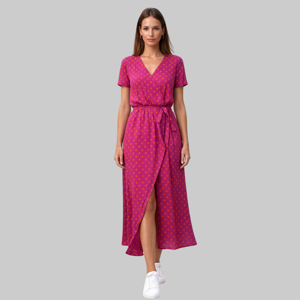 Elodie Women’s Summer Dress – Cotton Linen V-Neck Pleated Elegant Casual Fit