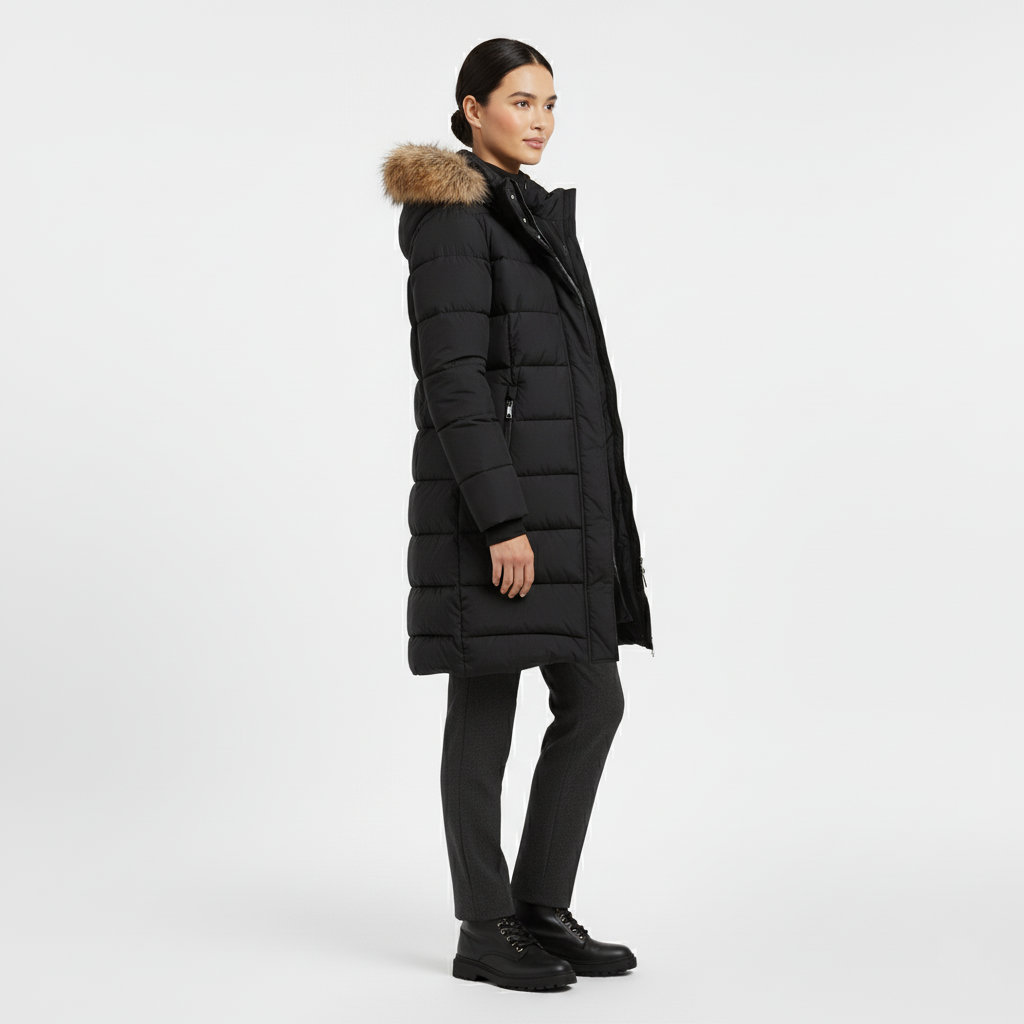 Long Winter Puffer Coat with Hood