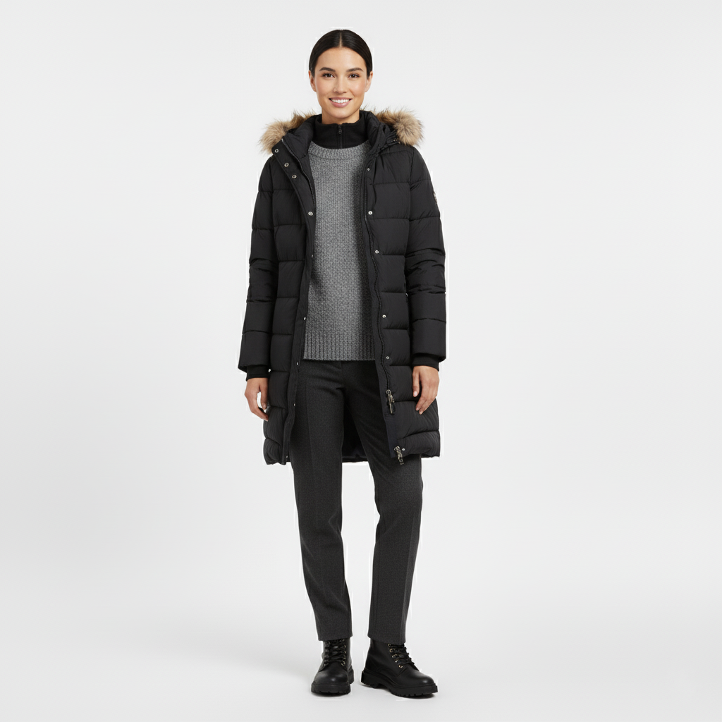 Long Winter Puffer Coat with Hood