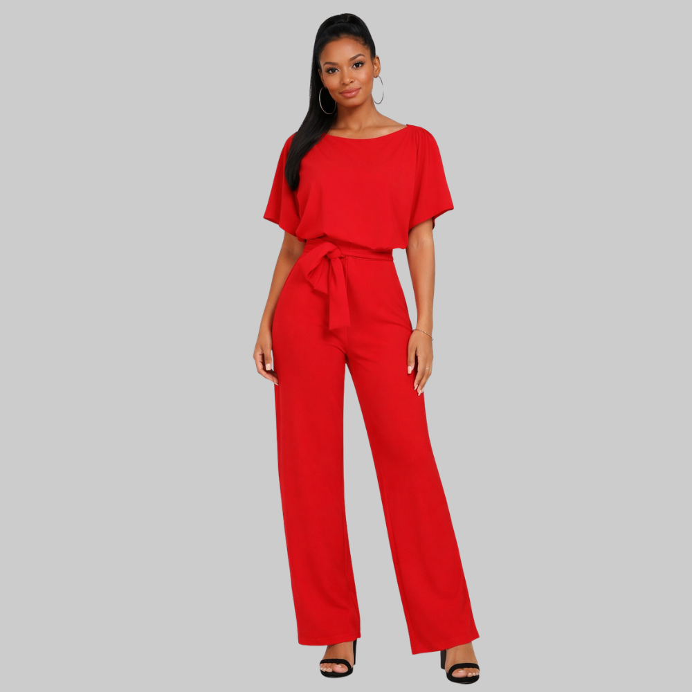 Hannah Women’s Jumpsuit – Slim Top Wide Leg Lace-Up Waist Elegant Casual Chic Fit