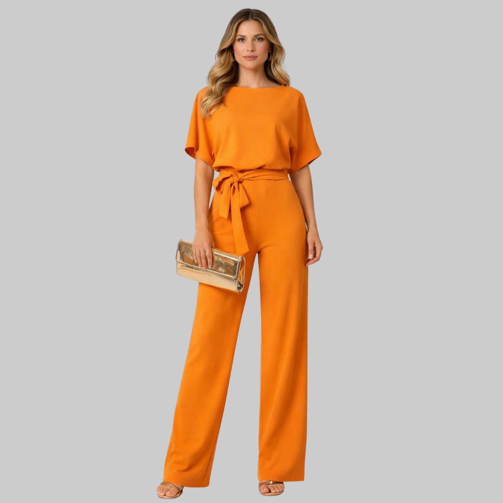 Hannah Women’s Jumpsuit – Slim Top Wide Leg Lace-Up Waist Elegant Casual Chic Fit