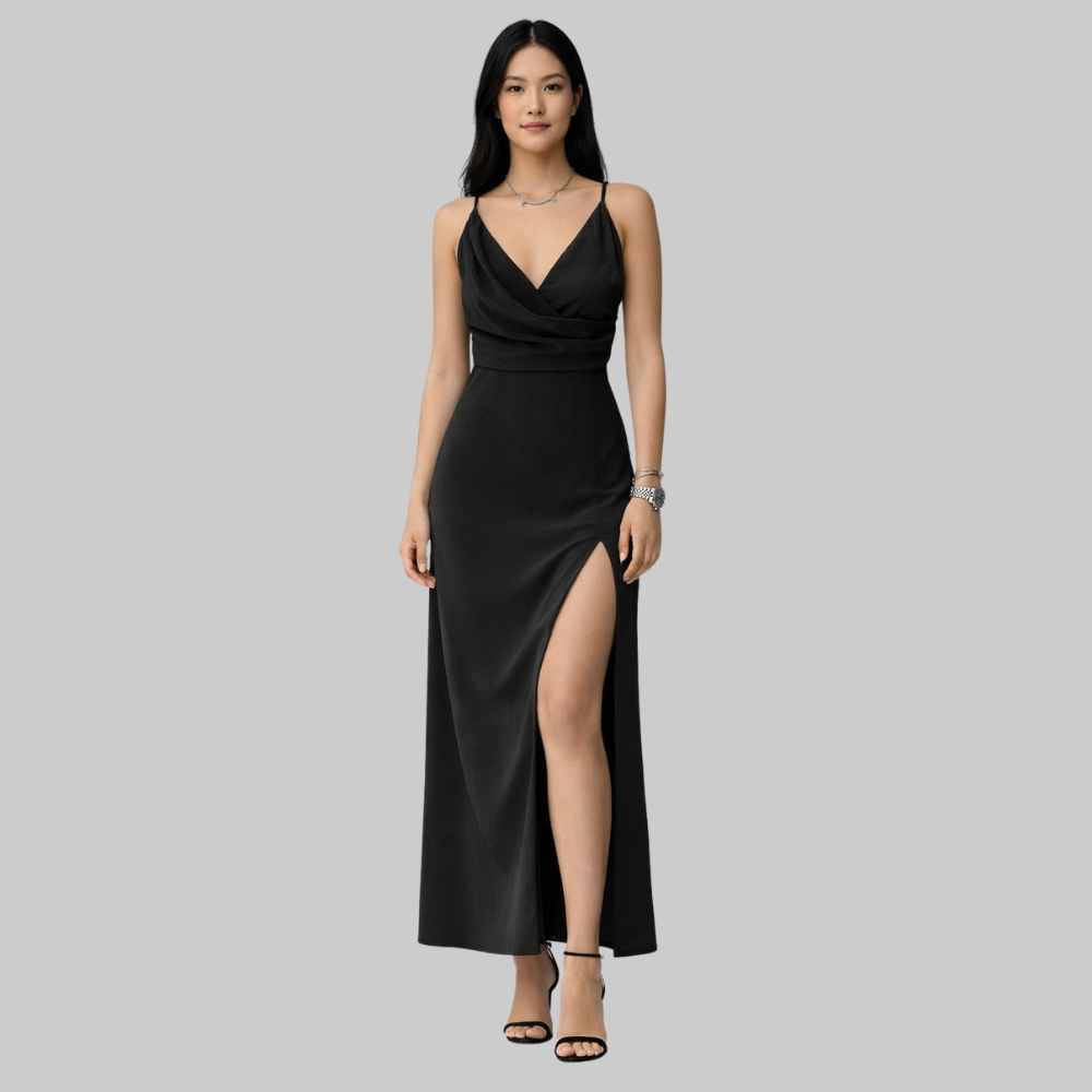 Lanie Women’s Slip Dress – Silky V-Neck Side Split Elegant Evening Summer Dress