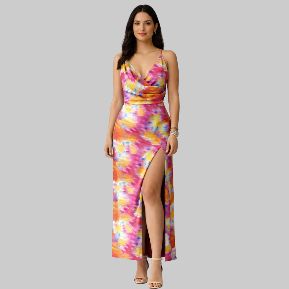 Lanie Women’s Slip Dress – Silky V-Neck Side Split Elegant Evening Summer Dress