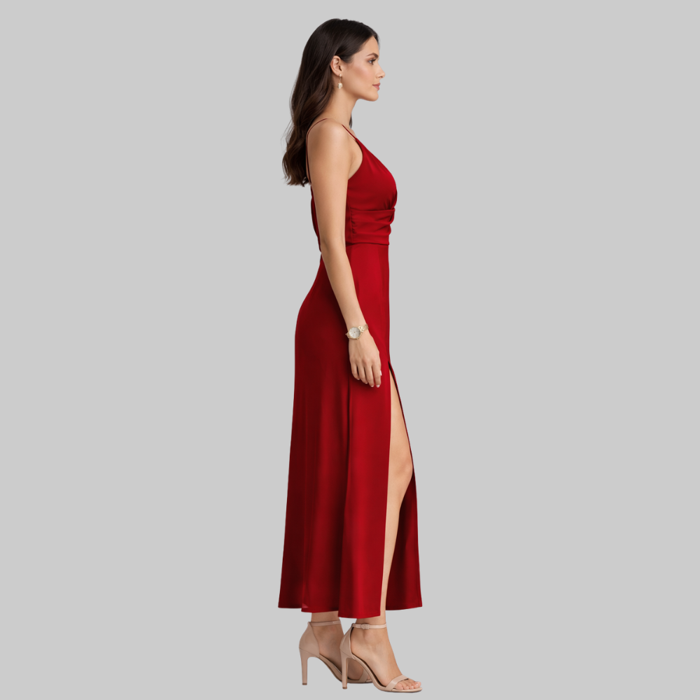 Lanie Women’s Slip Dress – Silky V-Neck Side Split Elegant Evening Summer Dress