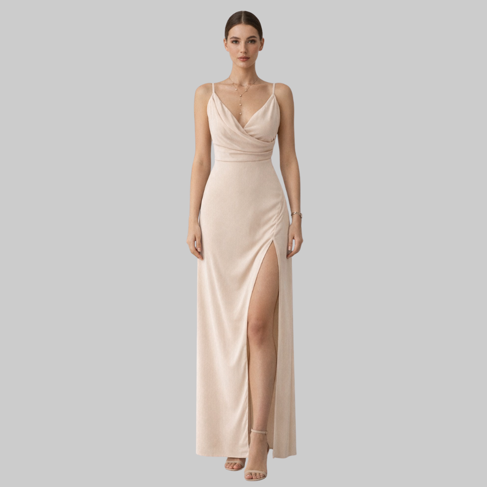 Lanie Women’s Slip Dress – Silky V-Neck Side Split Elegant Evening Summer Dress