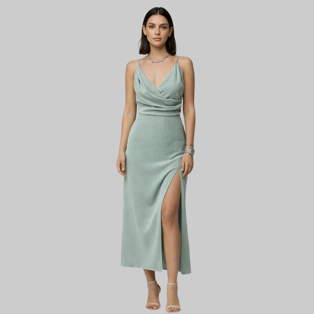 Lanie Women’s Slip Dress – Silky V-Neck Side Split Elegant Evening Summer Dress