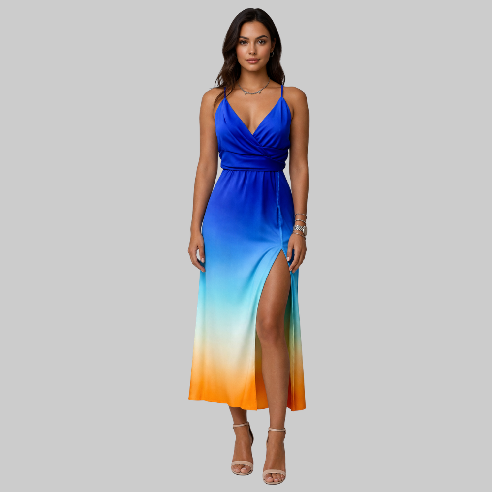 Lanie Women’s Slip Dress – Silky V-Neck Side Split Elegant Evening Summer Dress