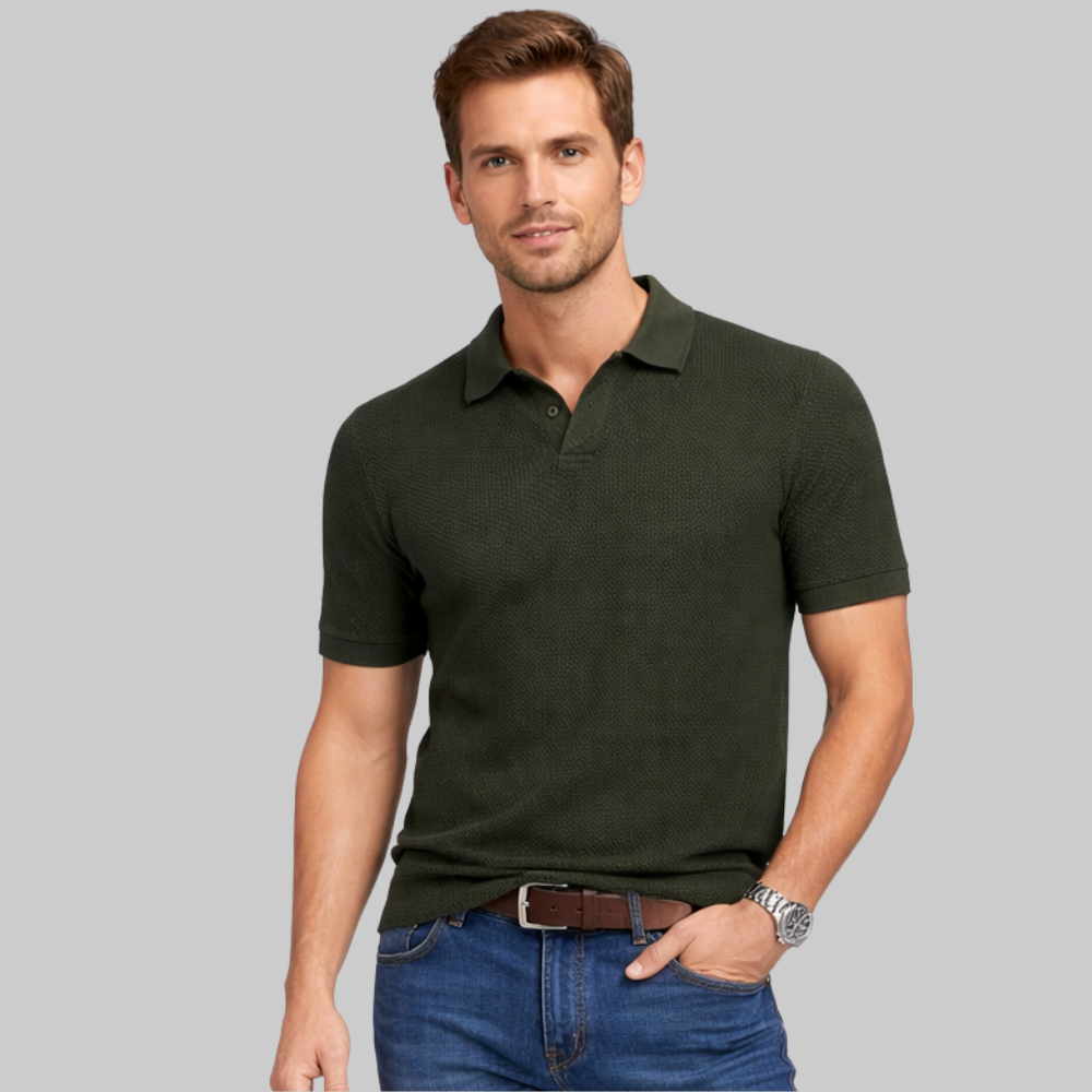 Oliver Men’s Polo Shirt – Textured Knit Open Collar Smart Casual Short Sleeve Fit