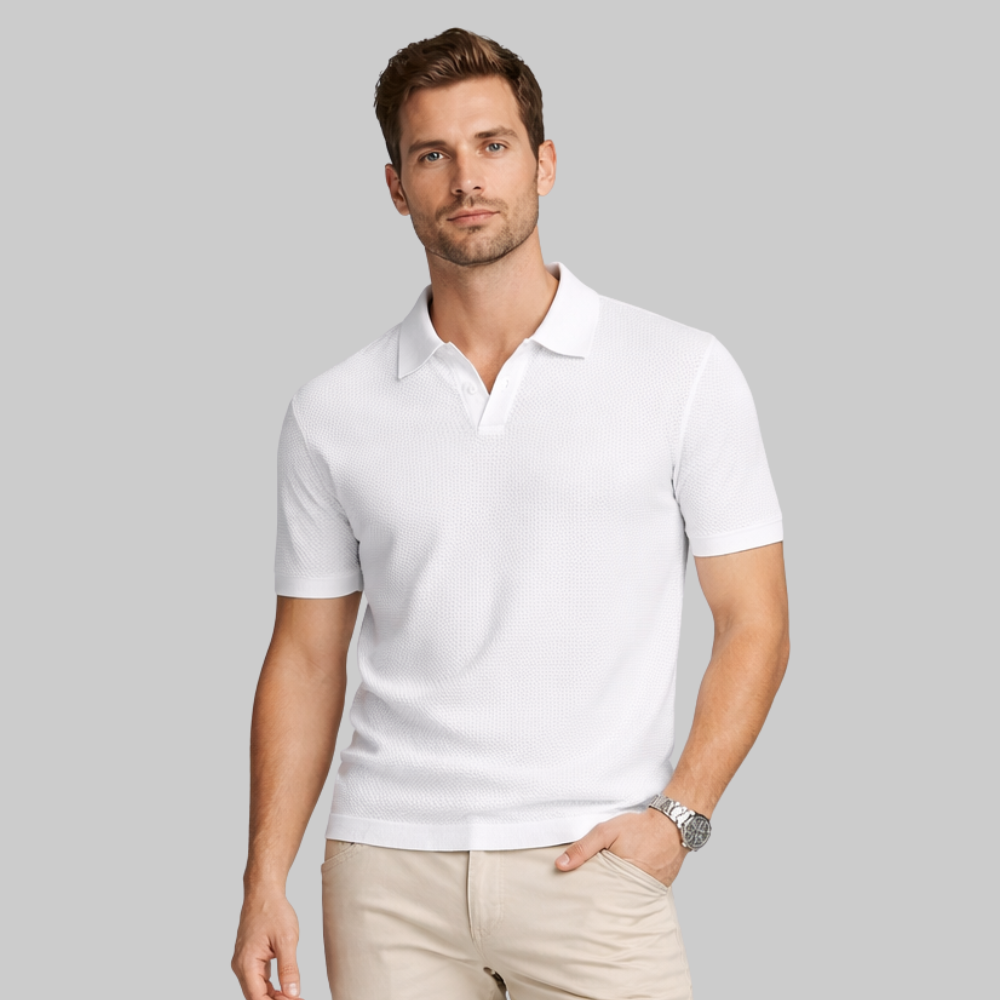 Oliver Men’s Polo Shirt – Textured Knit Open Collar Smart Casual Short Sleeve Fit