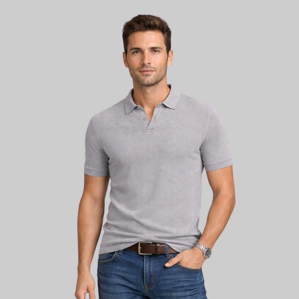 Oliver Men’s Polo Shirt – Textured Knit Open Collar Smart Casual Short Sleeve Fit