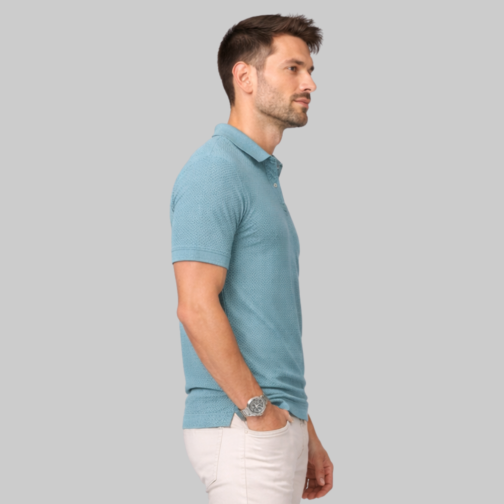 Oliver Men’s Polo Shirt – Textured Knit Open Collar Smart Casual Short Sleeve Fit