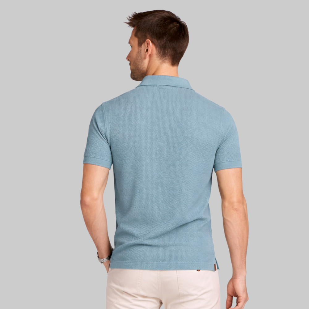 Oliver Men’s Polo Shirt – Textured Knit Open Collar Smart Casual Short Sleeve Fit