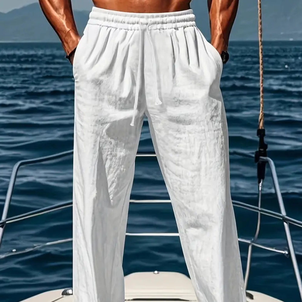 Haime Men’s Linen Trousers – Breathable Lightweight Relaxed Fit Summer Pants
