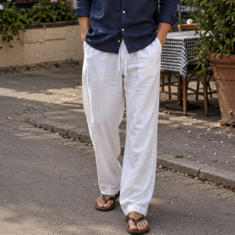Haime Men’s Linen Trousers – Breathable Lightweight Relaxed Fit Summer Pants
