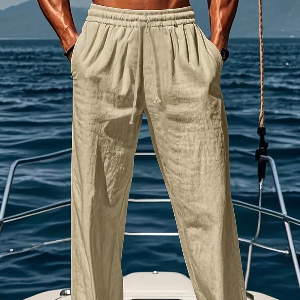 Haime Men’s Linen Trousers – Breathable Lightweight Relaxed Fit Summer Pants