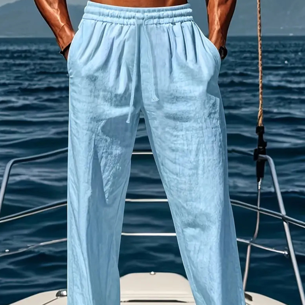 Haime Men’s Linen Trousers – Breathable Lightweight Relaxed Fit Summer Pants