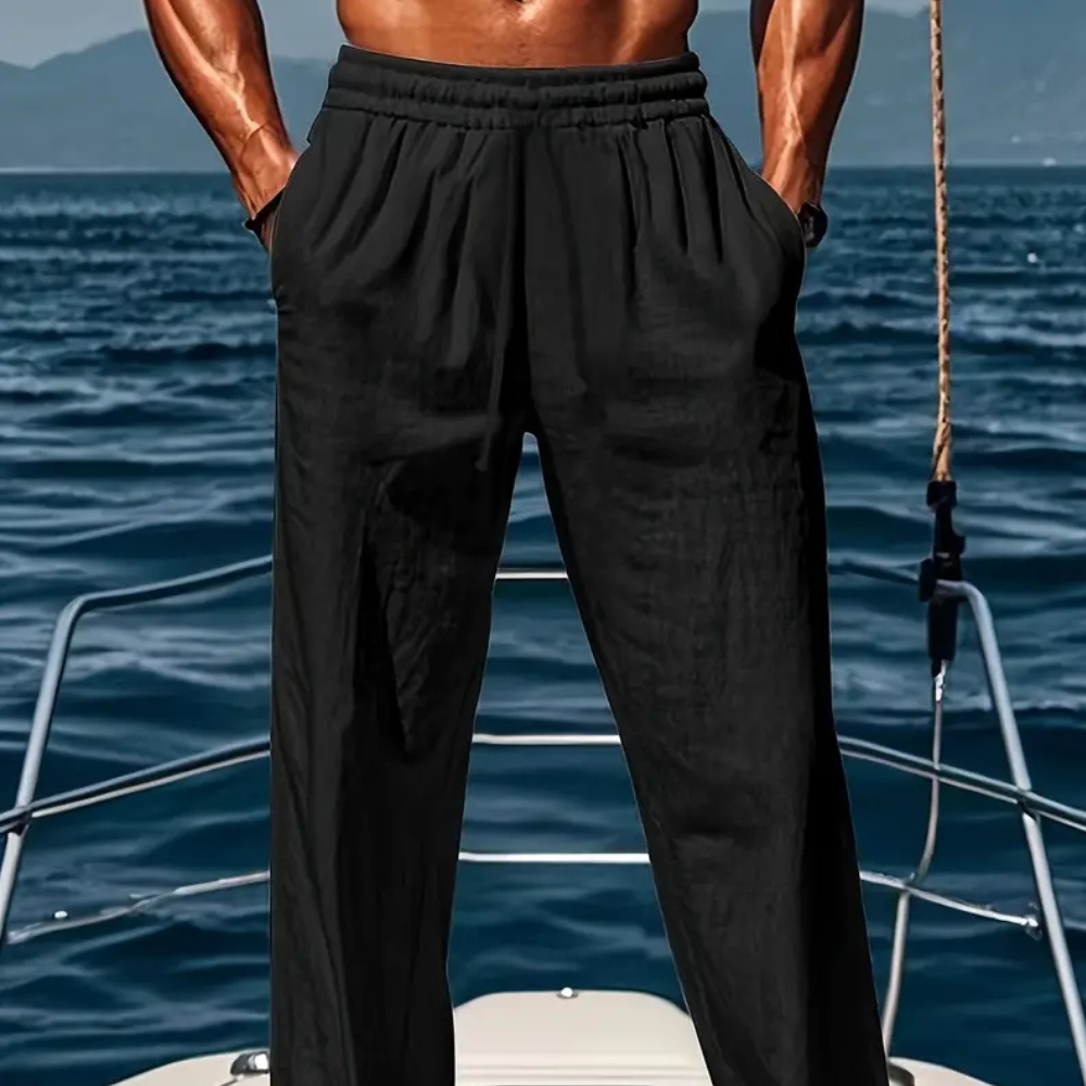 Haime Men’s Linen Trousers – Breathable Lightweight Relaxed Fit Summer Pants
