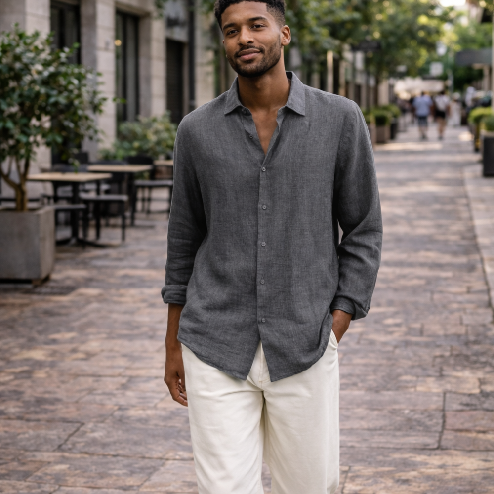 Giovanni Men’s Linen Shirt – Breathable Lightweight Long Sleeve Casual Fit