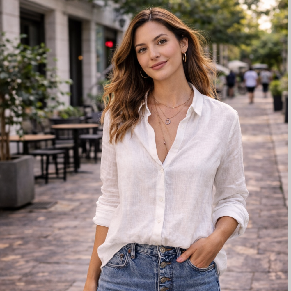 Elianna Women’s Linen Blouse – Breathable Lightweight Classic Elegant Fit