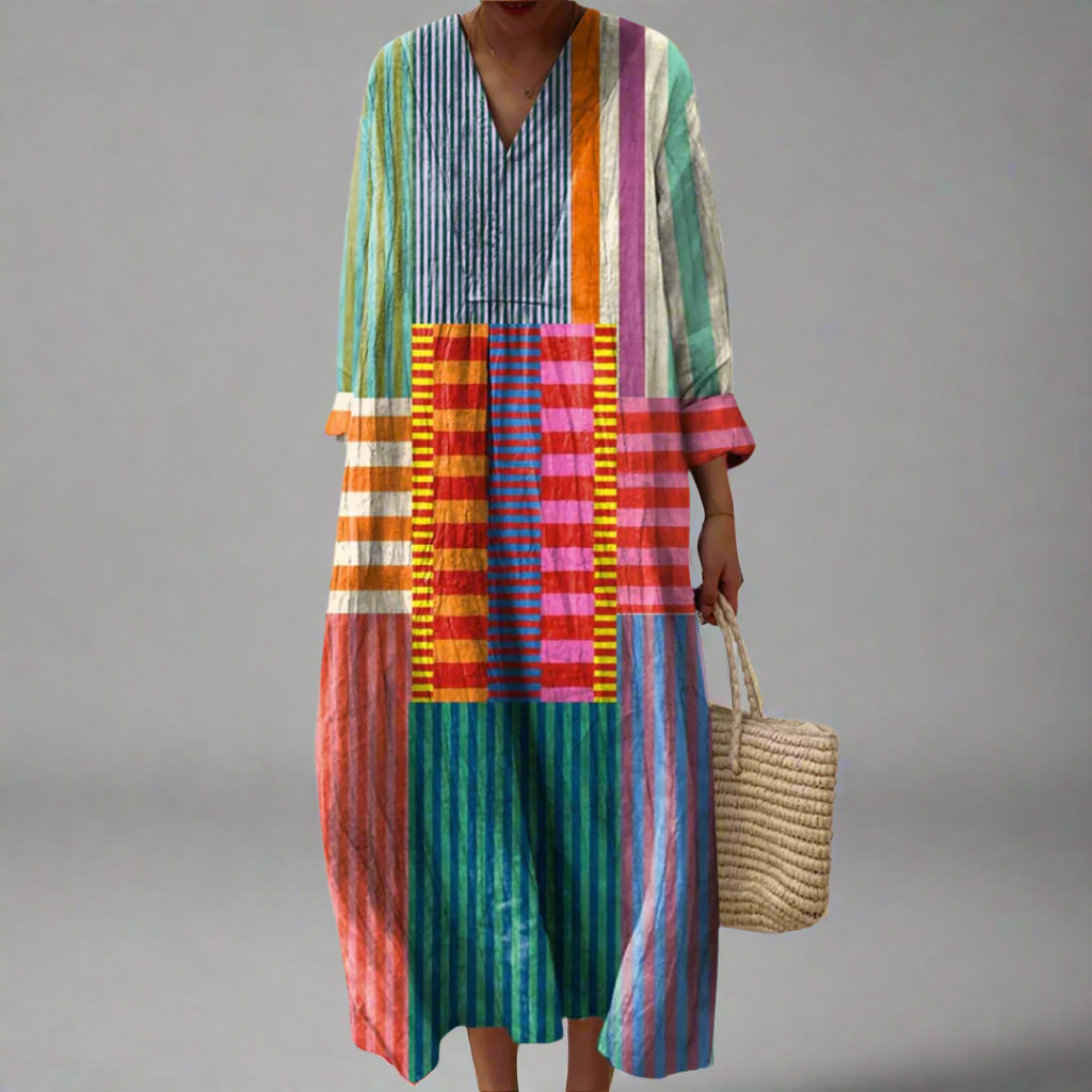 Darlene Women’s Maxi Dress – V-Neck Geometric Print Flowy Elegant Summer Fit