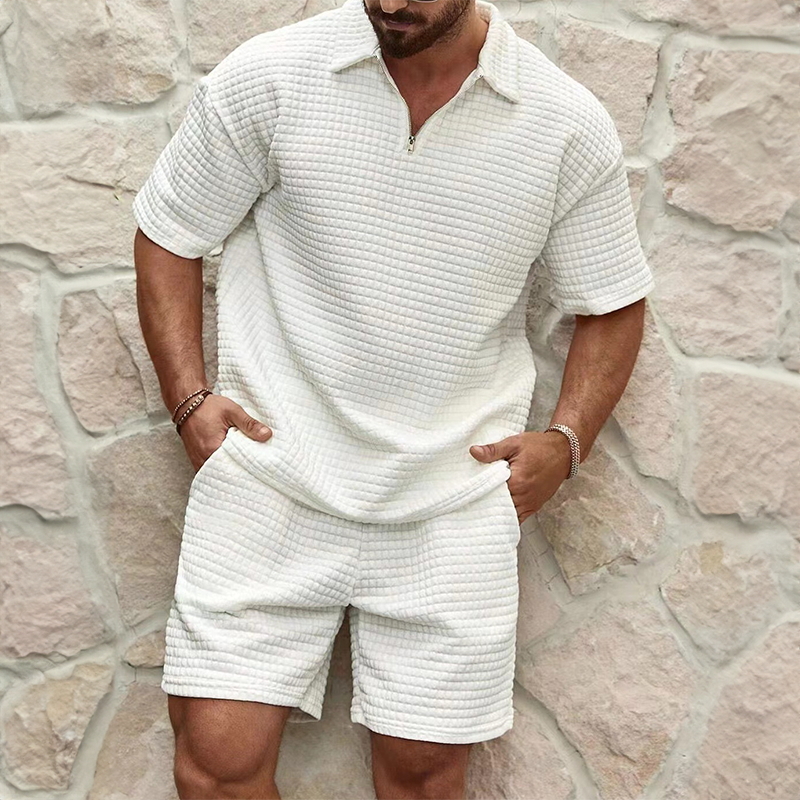 Lukas Men’s Summer Set – Breathable Waffle 2-Piece with Zip & Modern Fit