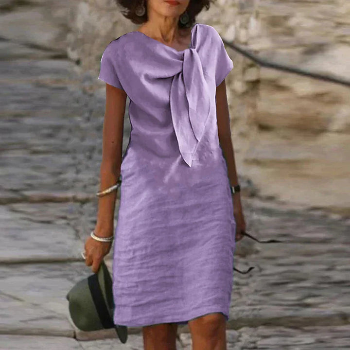 Emily Women’s Linen Midi Dress – 100% Linen Knot Waist Lightweight Summer Fit