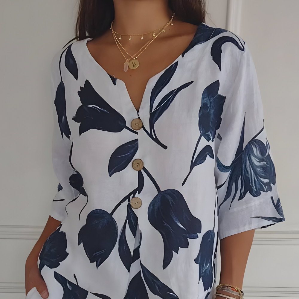 Isaleil Women’s Blouse – V-Neck Pleated Lightweight Breathable Casual Elegant Fit
