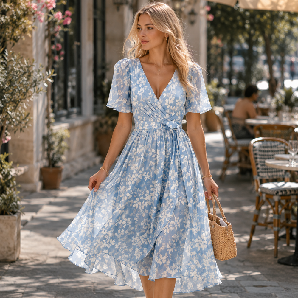 Sonia Women’s Midi Dress – Floral V-Neck Lightweight Flowy Elegant Summer Fit
