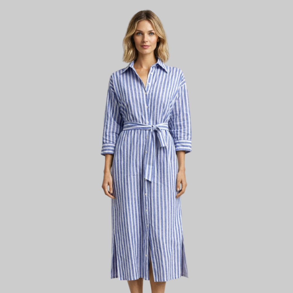 Kiella Women’s V-Neck Dress – Elegant Midi Dress with Belt & Wrinkle-Free Fabric