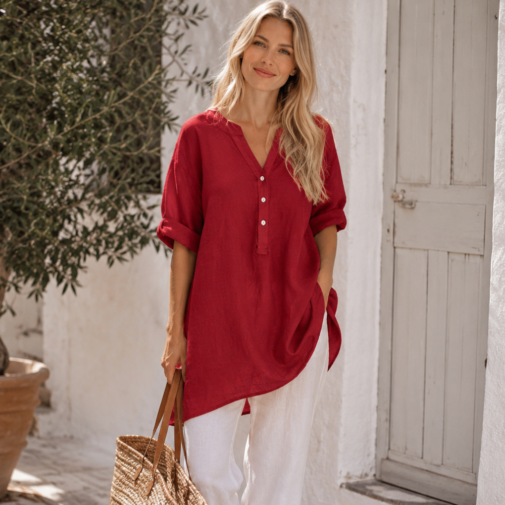 Freja Women’s Linen Shirt – Breathable Lightweight Loose Fit Summer Casual Top