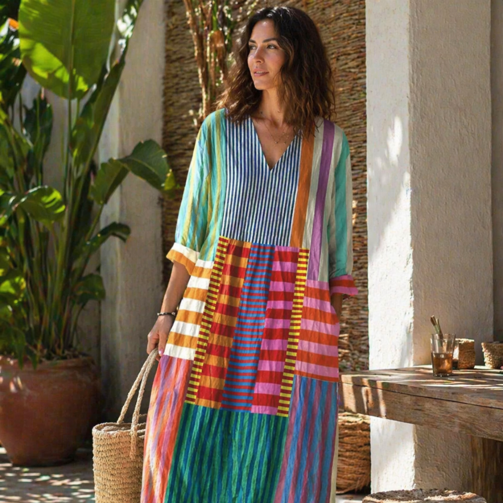 Darlene Women’s Maxi Dress – V-Neck Geometric Print Flowy Elegant Summer Fit