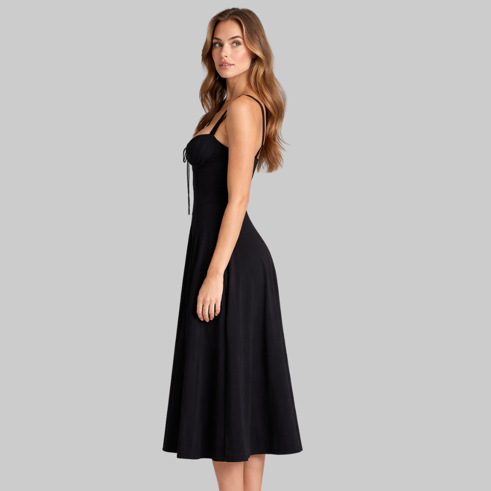 Penny Women’s Midi Dress – Corset Style Fitted Top Flowy Skirt Elegant Fit