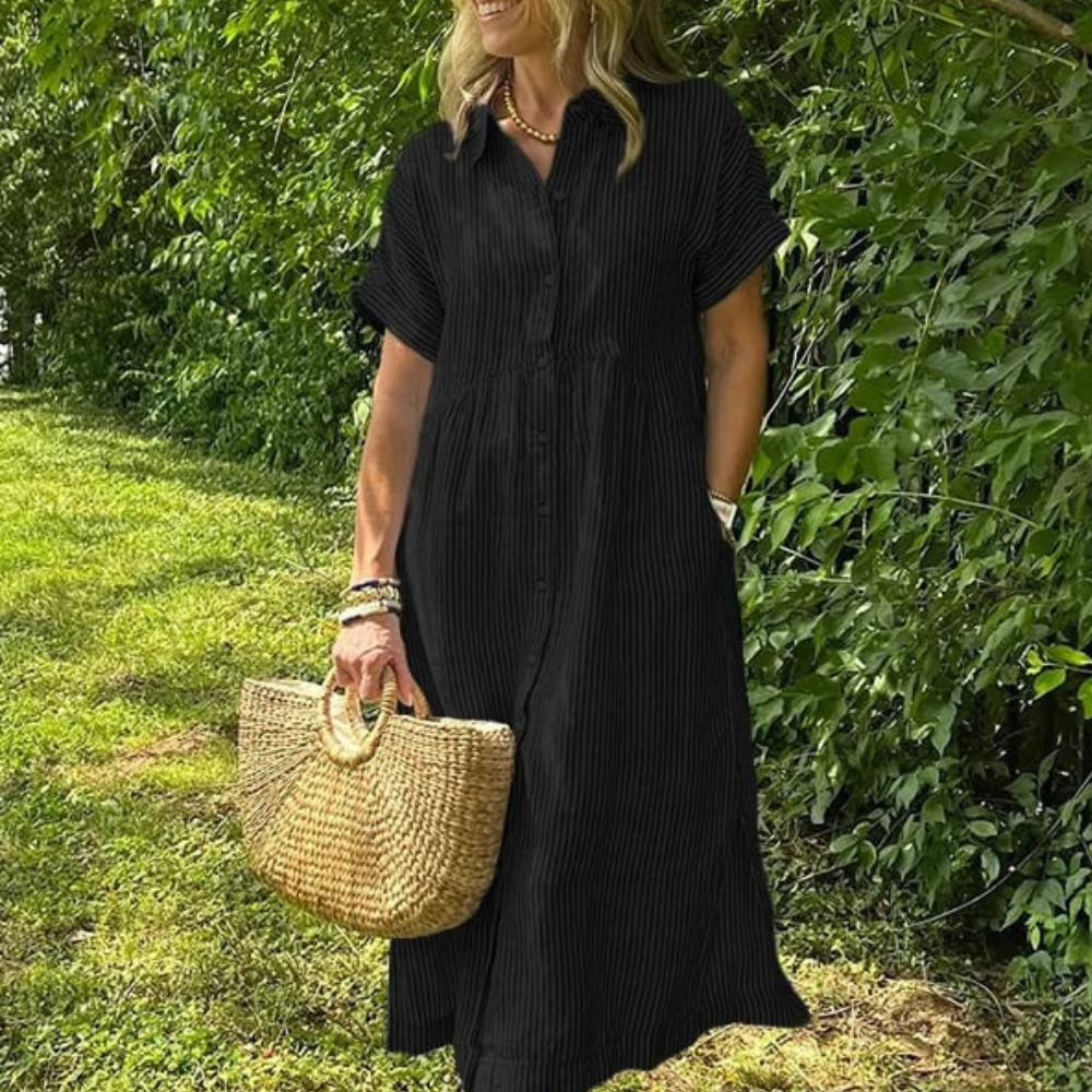 Malina Women’s Maxi Shirt Dress – Striped Button-Down Long Sleeve Elegant Fit